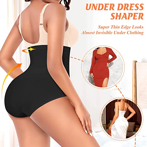 Derca Tummy Control Shapewear Underwear For Women High Waisted Lace Shaping Panties Seamless Body Shaper Girdle Panty (C# Black-Seamless,Medium) #TOP4