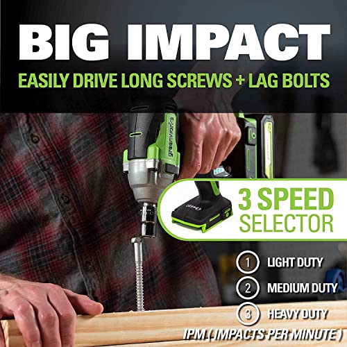 Greenworks 24V Brushless Drill/Driver + Impact Driver, 24V Brushless 1/2-Inch Impact Wrench，（2） 2Ah Usb Battery And Charger Included #TOP5