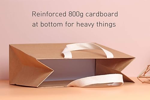 Miniatura 5 de 12 bolsas de papel de 11.8 x 4.7 x 9 pulgadas (2) tamaño mediano, color marrón natural con asas de algodón, bolsas de regalo gruesas y resistentes y