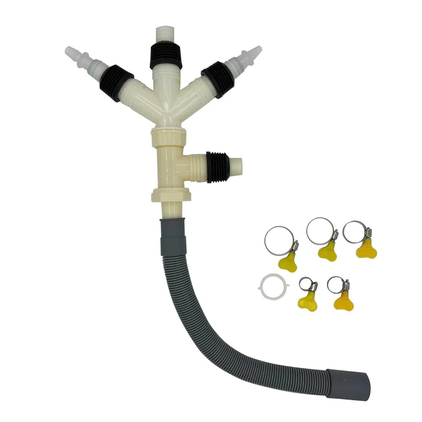 Adaptador en T for manguera de drenaje, tubo bajada for lavadora con conector junta cuatro vías extendido 10mm y 8mm(D,Hose length-1.5m)