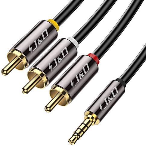 J&D 3.5mm to RCA AV Cable, Gold Plated Copper Shell Heavy Duty 3.5mm 1/8 inch Male TRRS to 3 RCA Male Plug Stereo Audio Video AUX Cable for Tablet, Speaker, Home Theater, 1.8 Meter