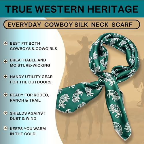Wild Rag Silk Scarf 36'', Western Cowboy Bandana Square Silky Wild Rags,Turquoise & White Bison Tribal Scarves for Men & Women2
