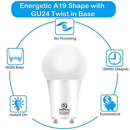 Energetic Led Gu24 Light Bulbs, A19 Shape, 60 Watt Equivalent (8.5W), 2700K Soft White, 800 Lumens, Non-Dimmable, 2 Prong Twist And Lock Base, Ul Listed, 4 Pack #TOP2