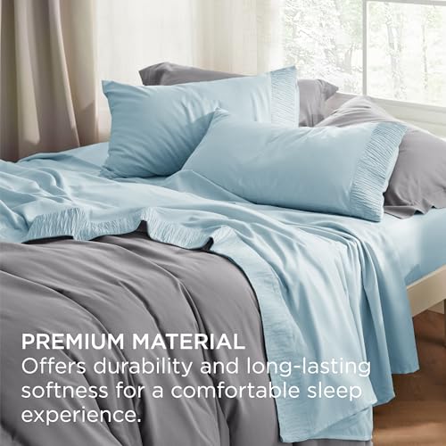 Image of Bedsure Queen Sheet Set - 4 Pieces Soft Queen Size Sheets - Breathable & Cooling - Hotel Luxury - Easy Care Polyester Microfiber Bedding for Women, Men, Light Blue