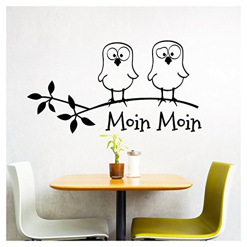 Grandora W5023 Wandtattoo Spruch Moin Moin + lustige Vögel I Kupfer (BxH) 39 x 21 cm I Küche Esszimmer Aufkleber Wandsticker Wandaufkleber