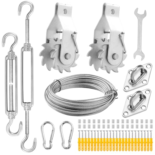 SOVYOULIVE Sunshade Hardware Kit with Ratchet Winch Wire Cable for Triangle Rectangle Sun Shade Canopy Installation, 304 Stainless Steel Shade Awning Kit for Outdoor,Garden,Kitchen,Patio Lawn