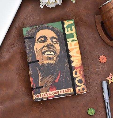 Image of Recycled Handmade Bob Marley Journal Diary (5x7 Inches) | Eco-Friendly Antique Paper Notebook with Elastic Closer & Hand-sewn Binding