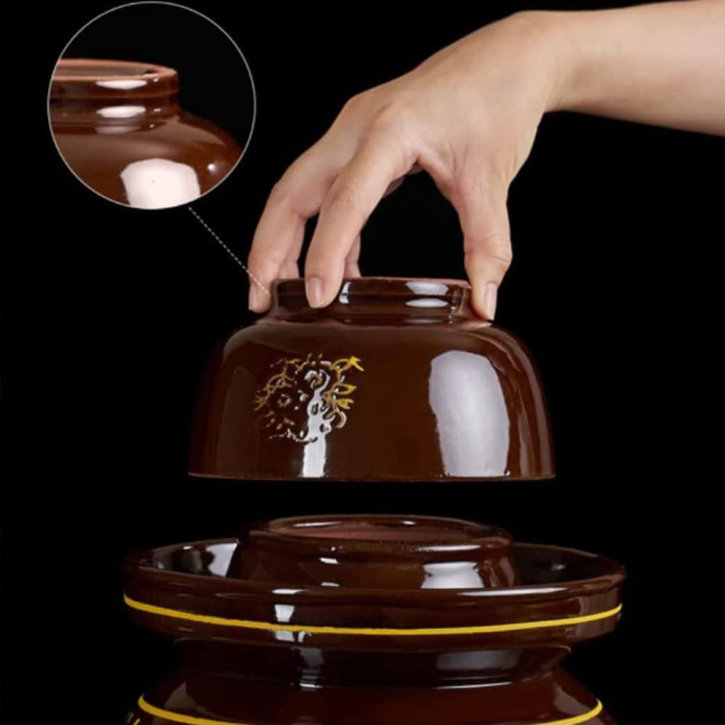Tarro de fermentación de cerámica tradicional grande, tarro de decapado de porcelana engrosada, olla de kimchi con tapa Contenedores sellados de almacenamiento de alimentos de cerámica, fermenta
