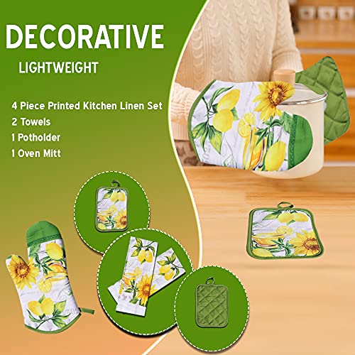 Lobyn Value Packs 4 Pack Kitchen Linens Lightweight Decorative Kitchen Towel Oven Mitt & Potholder (Lemon) #TOP1