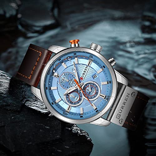 Image of FANMIS Mens Sport Military Analog Quartz Watch Chronograph Classic Casual Business Dress Waterproof Watch Multifunctional Wristwatch with Leather Strap