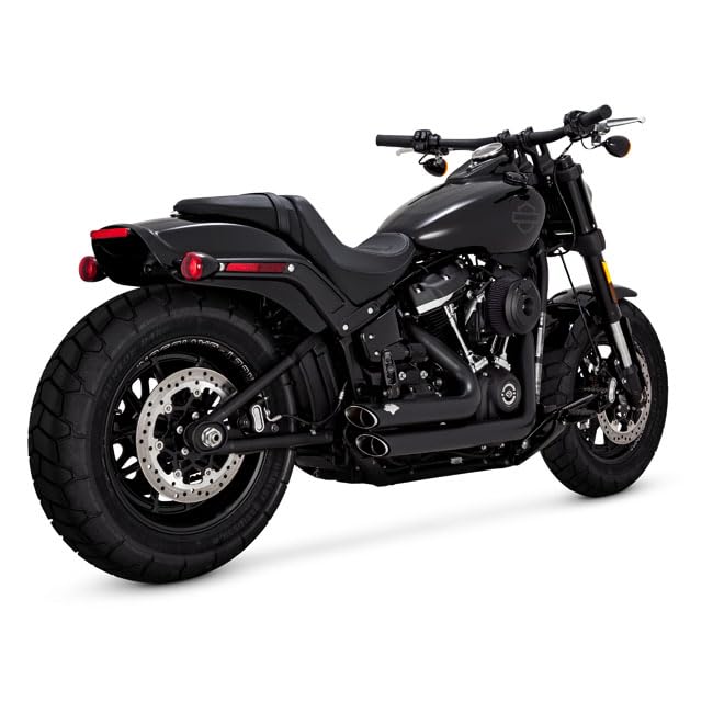 Sistema Completo Marmitte (Vance & Hines) V&H Shortshots Staggered PCX, Scarico Moto V-Twin, con Catalizzatore ad Alto Flusso, Ceramica, Nero Opaco - Compatibile per (Harley-Davidson) Softail