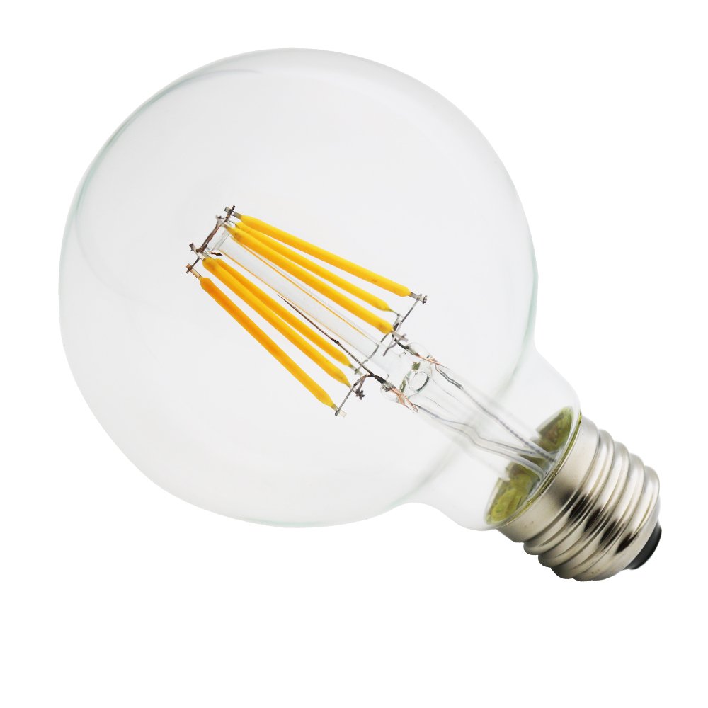 G80 E27, nowe żarówki LED Edison, żarówki energooszczędne, przyjazne dla środowiska, 6 W, AC 220 V, sferyczna żarówka, 2200 K, ciepła biel, kryształowo czyste szkło, 6 sztuk