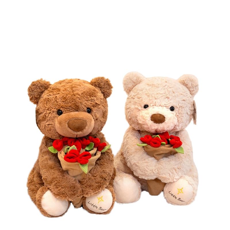 Image of Soft Teddy Bear with Rose Flower | Cute Plush Teddy Bear Gift for Girlfriend, Wife, Kids | Valentine Birthday (Multicolor)