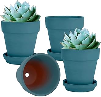 vensovo 6 Inch Green Terracotta & Clay Pots for Plant with Saucer - 4 Pack Medium Terra Cotta Planter with Drainage Hole, Flowerpot for Indoor Outdoor Plants, Crafts, Wedding Favor