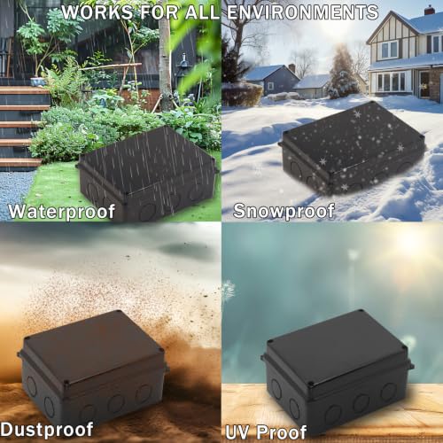 Image of Junction Box, Reserved Holes Electrical Boxes Waterproof IP65 ABS Plastic Electrical Power Cord Enclosure Project Box Black 15.7 x 13.8 x 4.7 inch(400x350x120mm)