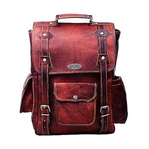 Handmade 16 Inch Brown Leather Backpack For Men Vintage Easy Open Push Lock Genuine leather backpack for women | Leather laptop backpack for men and women with padded Laptop Compartment