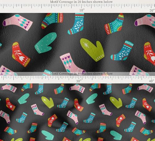 Image of Soimoi Gray Cotton Canvas Fabric Socks & Gloves Folk Art Print Fabric by the Meter 42 Inch Wide