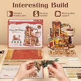 ROBOTIME Zestawy puzzle 3D, drewniane modele do budowy dla dorosłych - retro, vintage, zabawka, produkcja, rzemiosło, zestaw do budowania modeli z muzyką, światłami i 5 elfami dla dzieci, fabryka