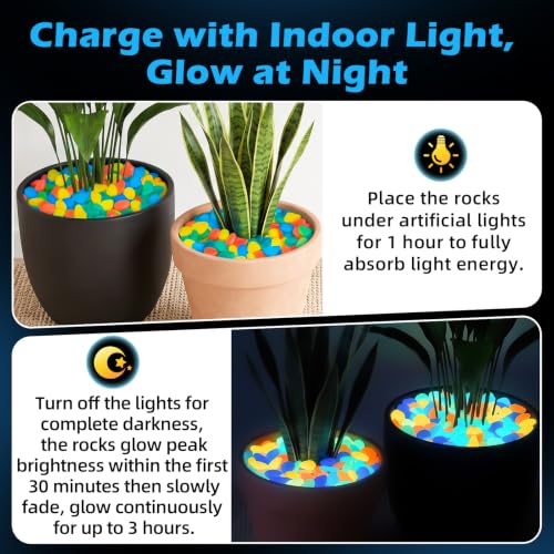 Image of NAMTSO Multi Glow in the Dark Rocks Outdoor Garden Decor, 500 pcs, 2.3 lbs | Large 0.6 inch-1.1 inch /pc, Resin Glowing Pebbles, Luminous Stones for Landscaping, Patio, Backyard, Lawn, Aquarium & Fish Tank Decor