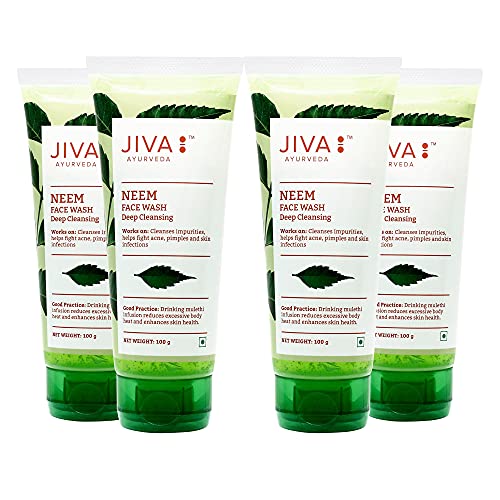 Image of Jiva Neem Face Wash 100gm | 100% Pure & Natural, Paraben Free Formula | Deep Cleanses Pores, Tightens The Skin, Controls Acne And Breakouts | Ideal For All Skin Types (Pack Of 4)