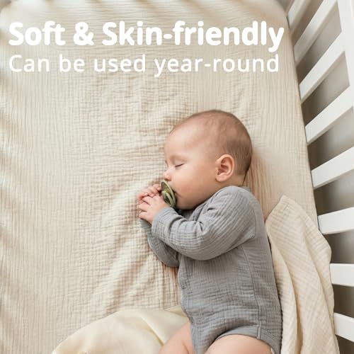 Image of Pro Goleem Muslin Pack n Play Sheets for Boys and Girls, Soft Breathable Cotton Fitted Mini Crib Sheets, Neutral Baby Sheets for Playard Mattress, 2 Pack (Brown&Beige)