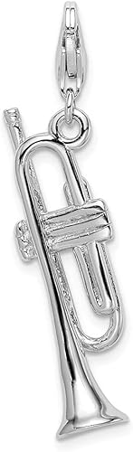 Colgante de trompeta pulida de plata de ley 925 maciza con cierre de langosta (0.433 in x 1.850 in), Plata esterlina, 0