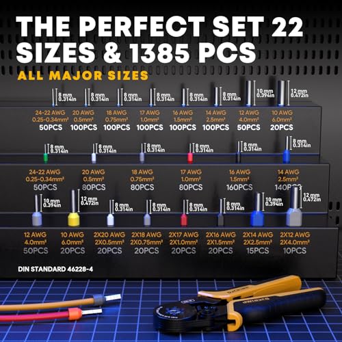DxCRIMP Hexagonal Crimping Tool Kit, with 22 Types (1205pcs) Wire Ferrules, 0.25-6mm² (24-10 AWG) Ratchet Crimper, Insulated - Image 2