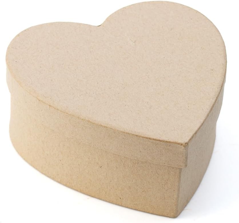 Factory Direct Craft Pack of 8 Paper Mache Heart Boxes Premade Kraft Cardboard Square Papier Mache Gift Jewlery and Favor Boxes with Lids for DIY Painting and Decoupage (5" L x 4-1/2" W)