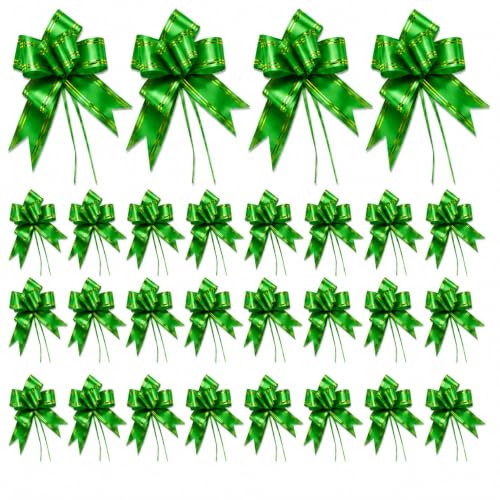 Image of Prokart - Pull Bow Gift Ribbon for Gift Wrapping, Large Decorative Pull Bows for Presents, Hampers, Flower Bouquets, Wedding, Birthday, Christmas & Party Decorations (30MM, Green, Pack of 100PC)
