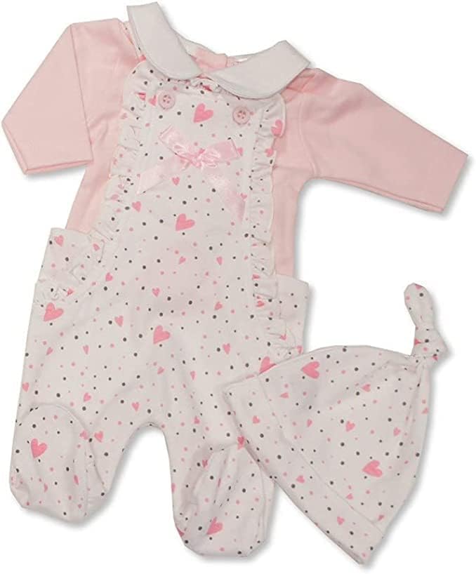 BNWT Tiny Premature Preemie Baby girls 3 piece dungaree & hat 58lb