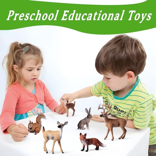 EOIVSH 6Pcs Woodland Animal Figurines - Forest Animal Toy Figures with Deer Rabbit Fox Squirrel - Miniature Animal Toys for Gift, Cake Topper&Decoration