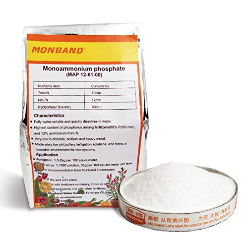 MONBAND 2 libras de fertilizante multiuso MAP 100% de fertilizante soluble en agua para cultivos comerciales de frutas, hortalizas, flores y otros cultivos (MAP 12-61-00)