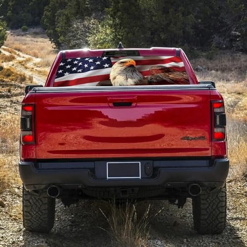 Image of Rear Window Decals for Trucks - 65x22 in Back Window Decals Fit Most Pickup Trucks SUV, Vinyl American Flag Back Window Decal Truck Rear Window Graphics for Personalized Decoration