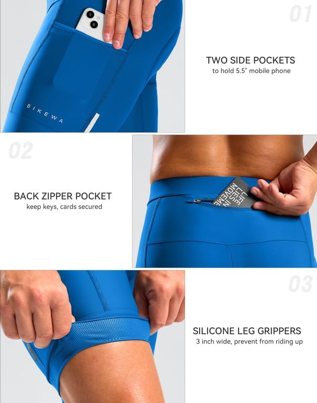 Bikewa Men's Bike Shorts 4D Padded Cycling Shorts for Men Road Riding Biking Bicycle Zipper Pockets - Image 5