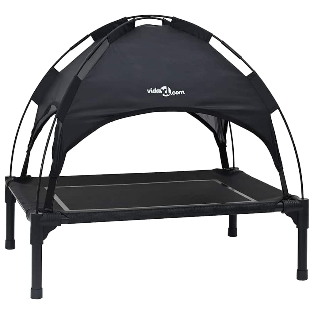 Caseta para perros al aire libre con techo, cama elevada para perros, negro, 71 x 64 x 71 cm, estructura estable de acero, cama plegable para mascotas, jardín y terraza, transpirable
