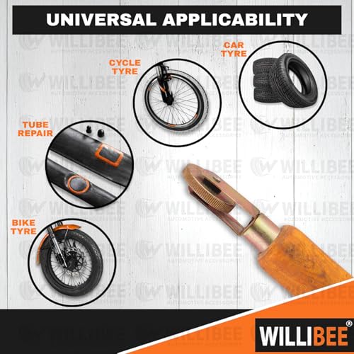 Image of WILLIBEE Tyre Patch Repair Tool Combo | Wooden Handle Tire Patch Stitch Rollers with Bearing | Tube & Tubeless Puncture Repair (Set of 2)