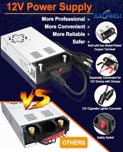 EAGWELL New Version 110V AC to 12V DC Converter 600W 50A Power Supply, Universal SMPS Transformer for RV, Pump, LED Strip, CCTV, Car Stereo