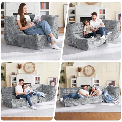 Image of HABUTWAY Giant Bean Bag Chairs Lazy Sofa for Adults,Corner,Light Grey