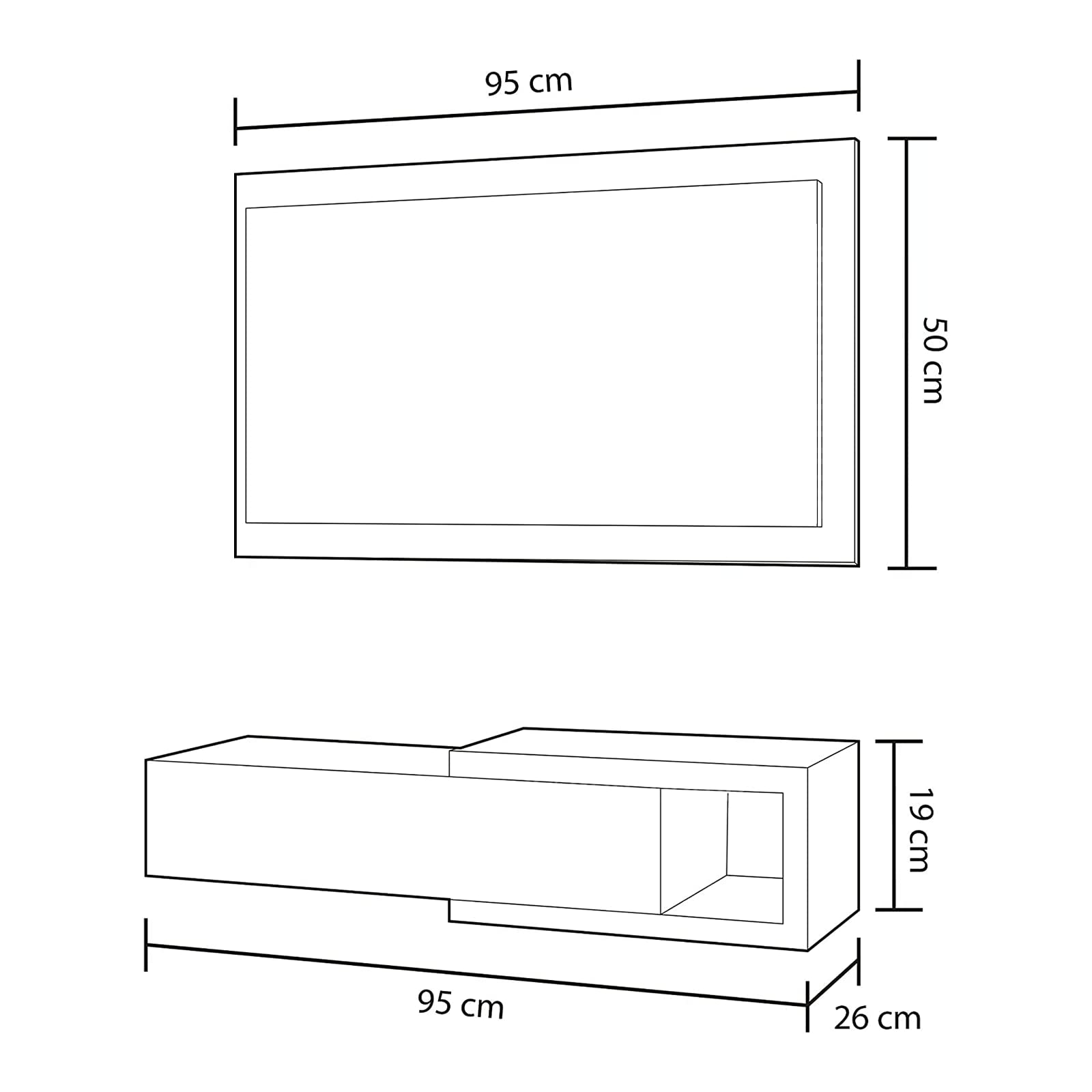 Mondo Viro Kit Mueble de entrada colgante con espejo Noon de aglomerado 95 x 26 cm 19 h (Cemento)