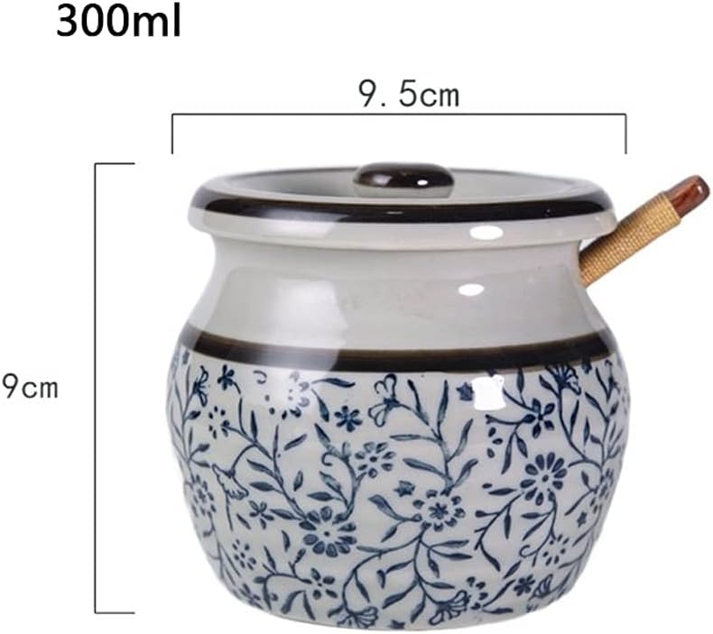 10oz Ceramic Spice Jars Set - Kitchen Seasoning Containers with Tray & Spoon, Perfect for, Salt, and Spice Storage, Stylish Household Organizer (B)