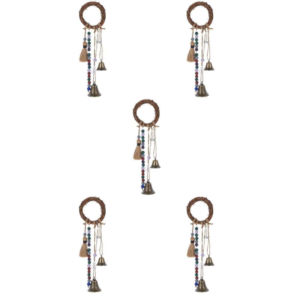 Abaodam 5 Stück Vintage Windspiel Ornament aus Rattan und Holz mit Mond und Sternform Dekoratives Windspiel für Balkon und Wohnraum mit Klarem Süßem Klang