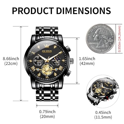 Image of OLEVS Watch Men Luxury Chronograph Stainless Steel Wrist Dress Waterproof Watch Quartz Analog Large Face Luminous