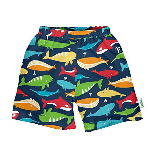 i play. by green sprouts Boys' Classic Trunks with Built-in Swim Diaper, Navy Whale League, 18mo