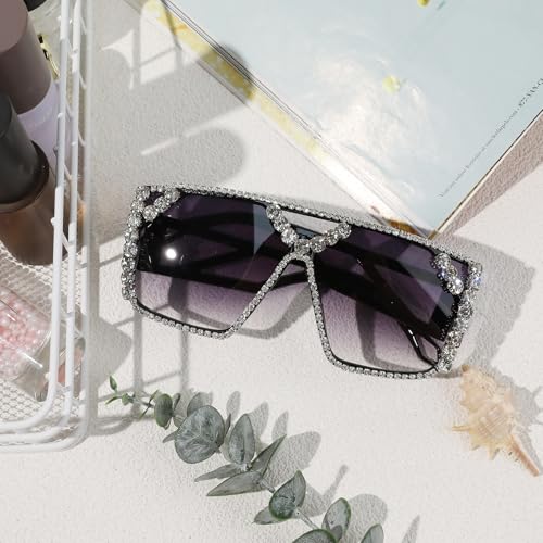 YOGFIT Oversized Square Diamond Sunglasses for Women Fashion Sparkling Crystal Retro Disco Sunglasses4