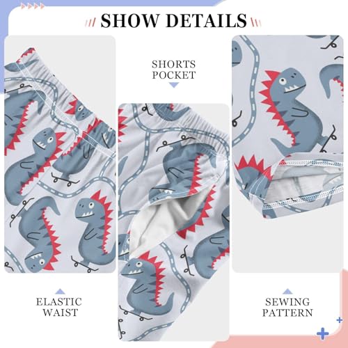 ZZXXB Dinosaur Skateboard Boys Long Pants Soft Trousers Elastic Waist Kids Lounge Bottoms with Pockets S-XL4