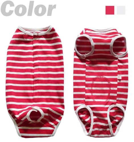 Image of Dog Surgical Recovery Suit, Spay Recovery Suit for Small Medium Dog, Post Surgery Dog Onesie for Male Female Puppy (Red White Stripe-S)
