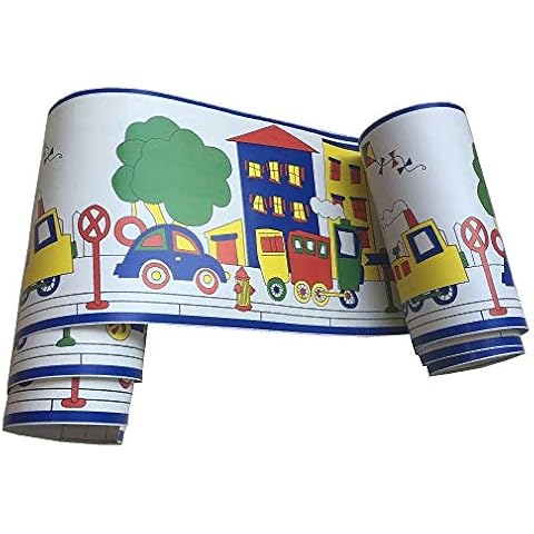 Frolahouse Repositionable Childrens Wall Sticker Border - Transport,Self-adhesive Wallpaper Border Roll Children's Room Kindergarten Glass Door Decor 10X1000CM Cover