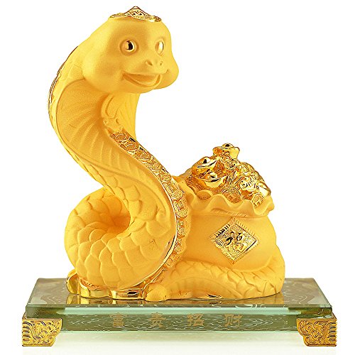 BOYULL Large Size Chinese Zodiac Snake Golden Resin Collectible Figurines Table Decor Statue