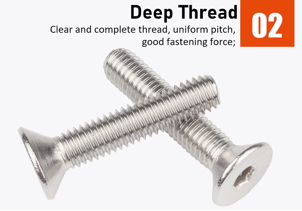 CONPHERON Flat Head Hex Socket Cap Screws Countersunk Allen Screw Bolts 304 Stainless Steel Machine Screws M10x16mm,5 pcs - Image 4