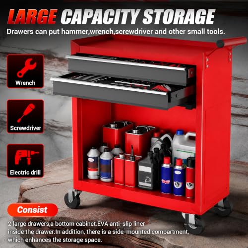 Image of 8-Drawers Rolling Tool Chest, Assembled Tool Cabinet, Detachable Top Toolbox, 30% Extra Storage Tool Cabinet Universal Lockable Wheels, Tool Rack, Metal Tool Storage Cart for Garage Workshop, Red